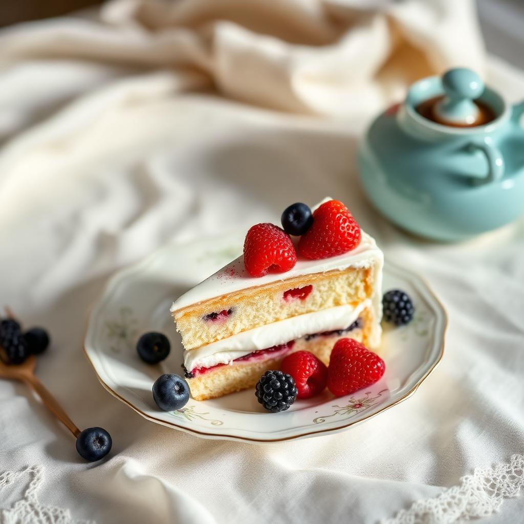 Stück Sahnekuchen mit Beeren